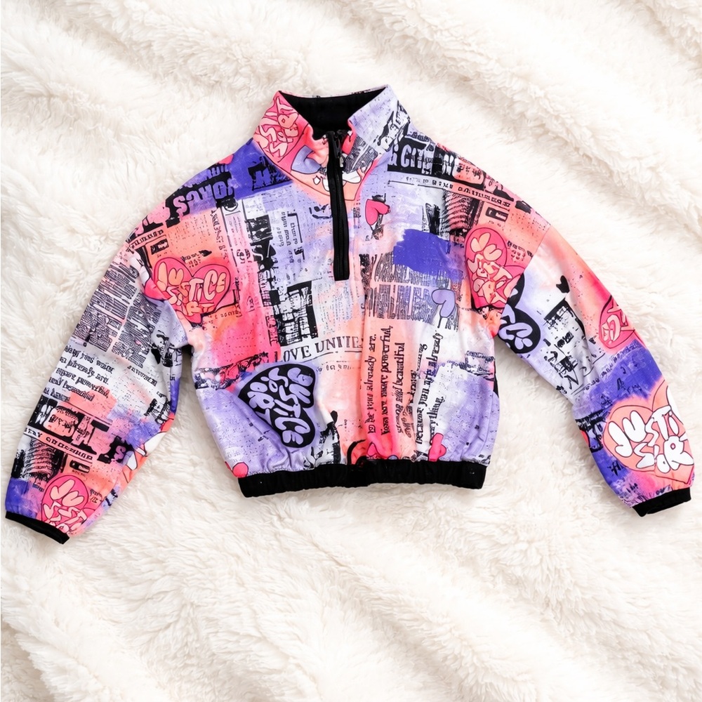 Justice Girls Graffiti Zip-Up Sweatshirt Y2K Streetwear Size youth medium